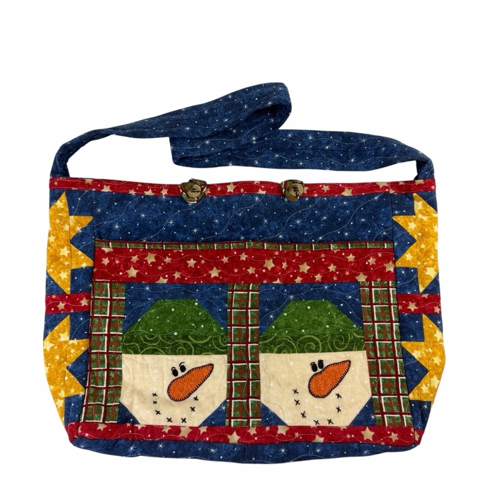 Festive Large Snowman Patchwork Shoulder‎ Bag 14.5”x17”x4.5”
